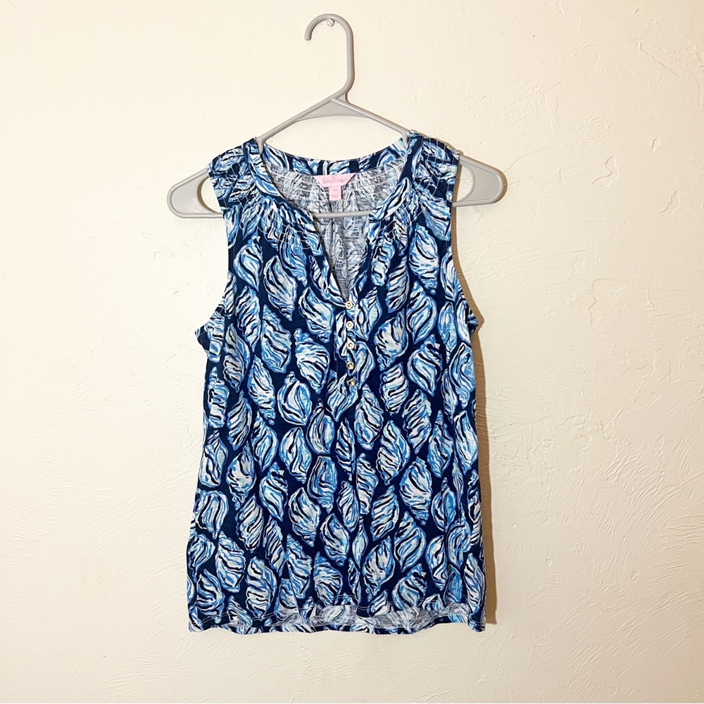 Lilly Pulitzer Essie Top in High Tide Blue Conch Shell Print Sz XS